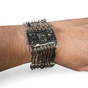 Taxco Vintage Mexico Sterling Silver Ribbed Panel Bracelet